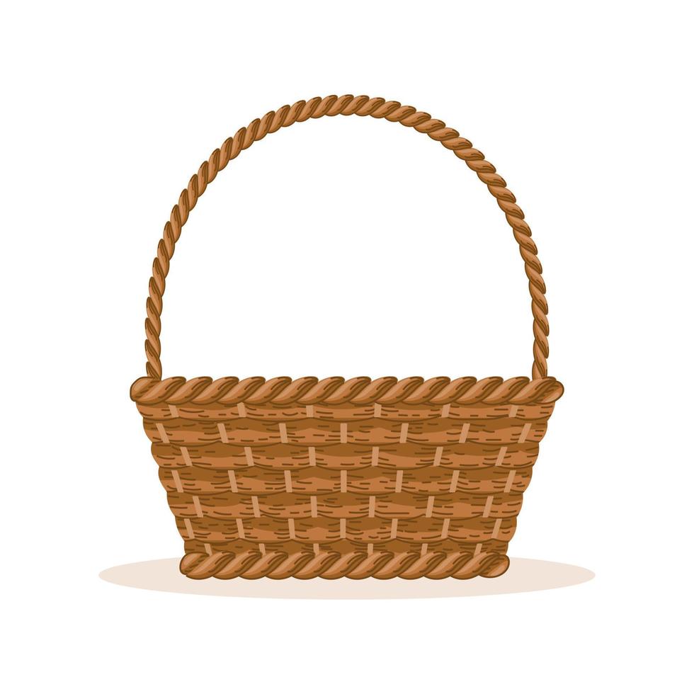 Wicker basket with a handle on a white background. Illustration, vector