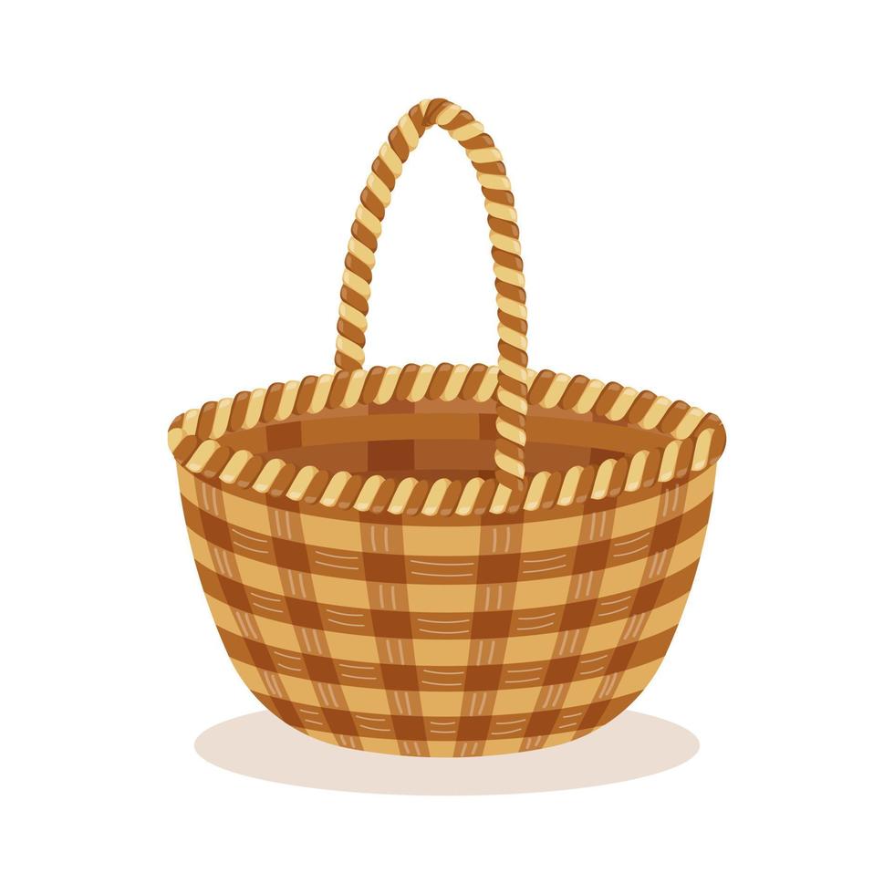 Wicker basket with a handle on a white background. Illustration, vector