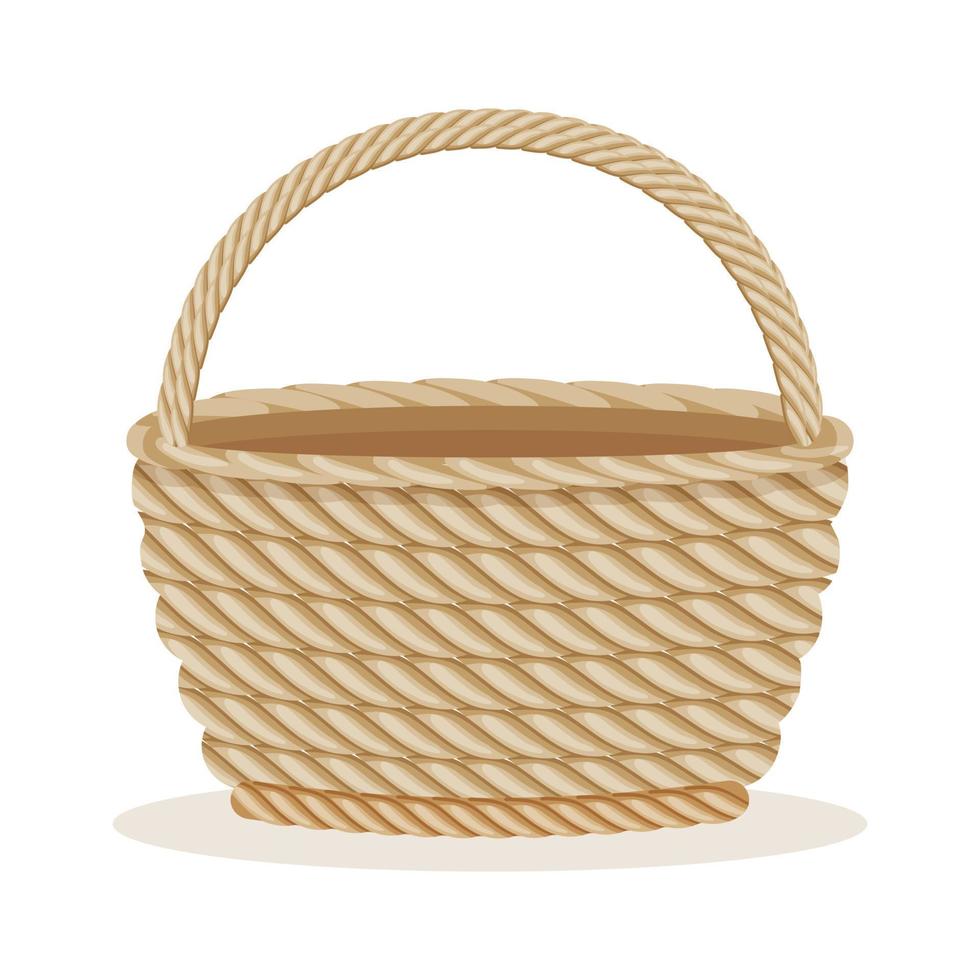 Wicker basket with a handle on a white background. Illustration, vector