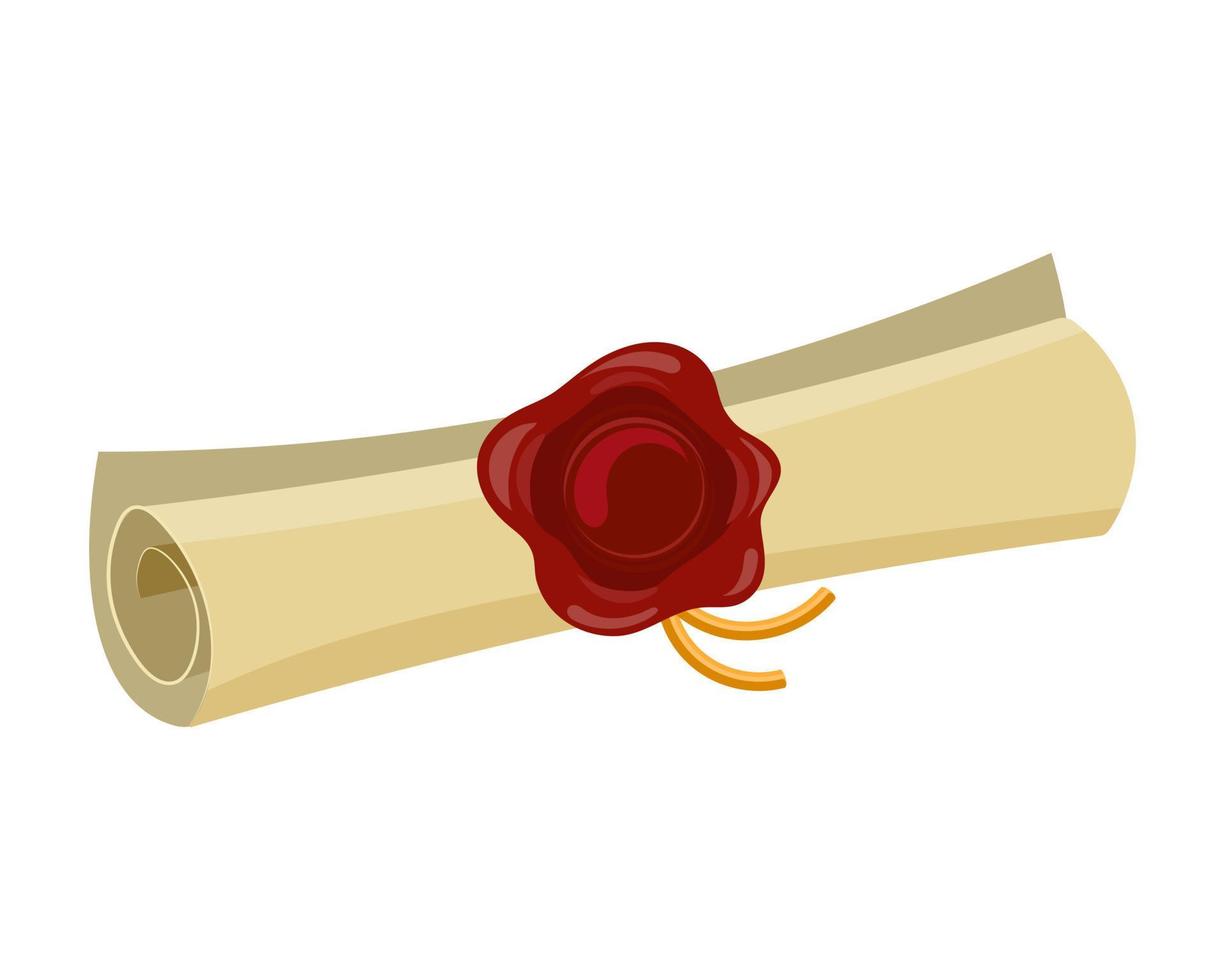 Diploma with a wax seal on a white background. Education concept. Illustration, icon, vector