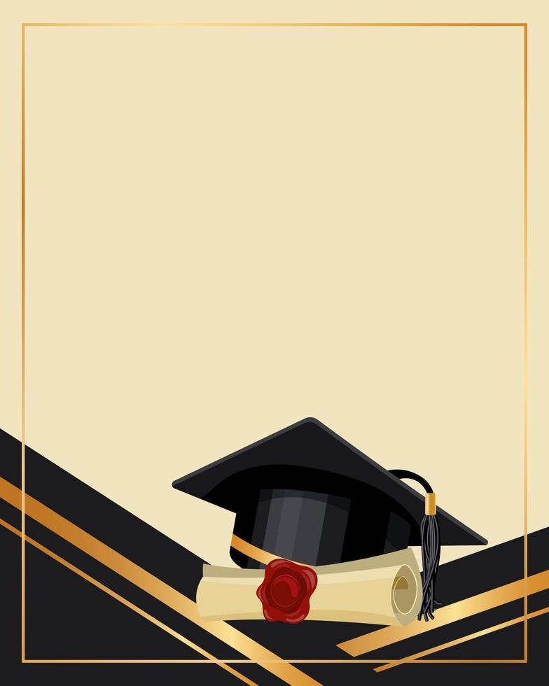 Background with graduation cap and papyrus certificate. Golden black design for graduation diploma, awards. Education concept.Vector vector