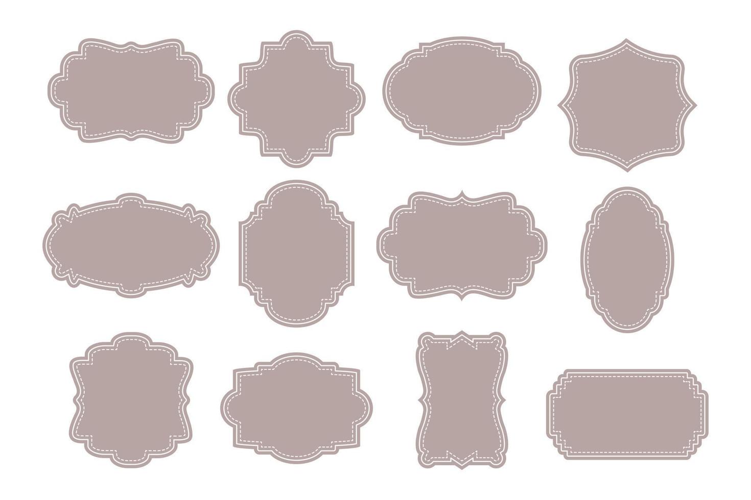 Collection of different curly frames for text, labels. Blue frames with a dotted line. Frames, templates, icons, vector