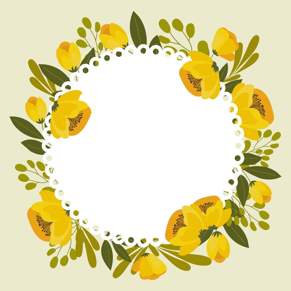 Floral frame of yellow poppies, floral wreath for text. Illustration, invitation, vector