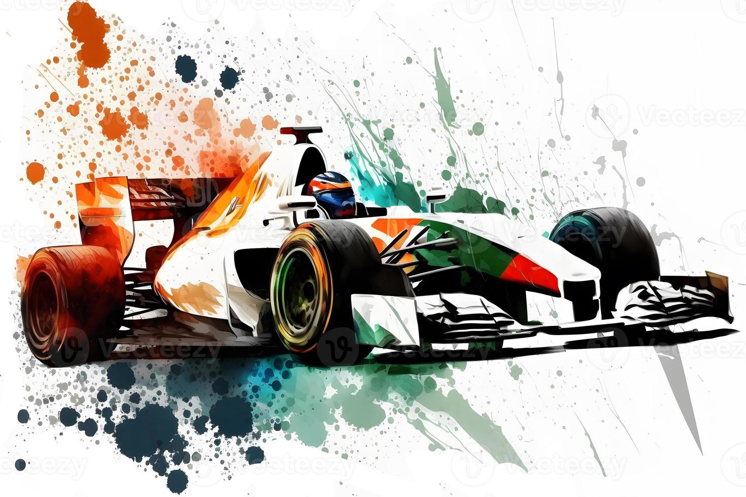 formula one race red car on watercolor rainbow splash, isolated on white. Neural network generated art photo