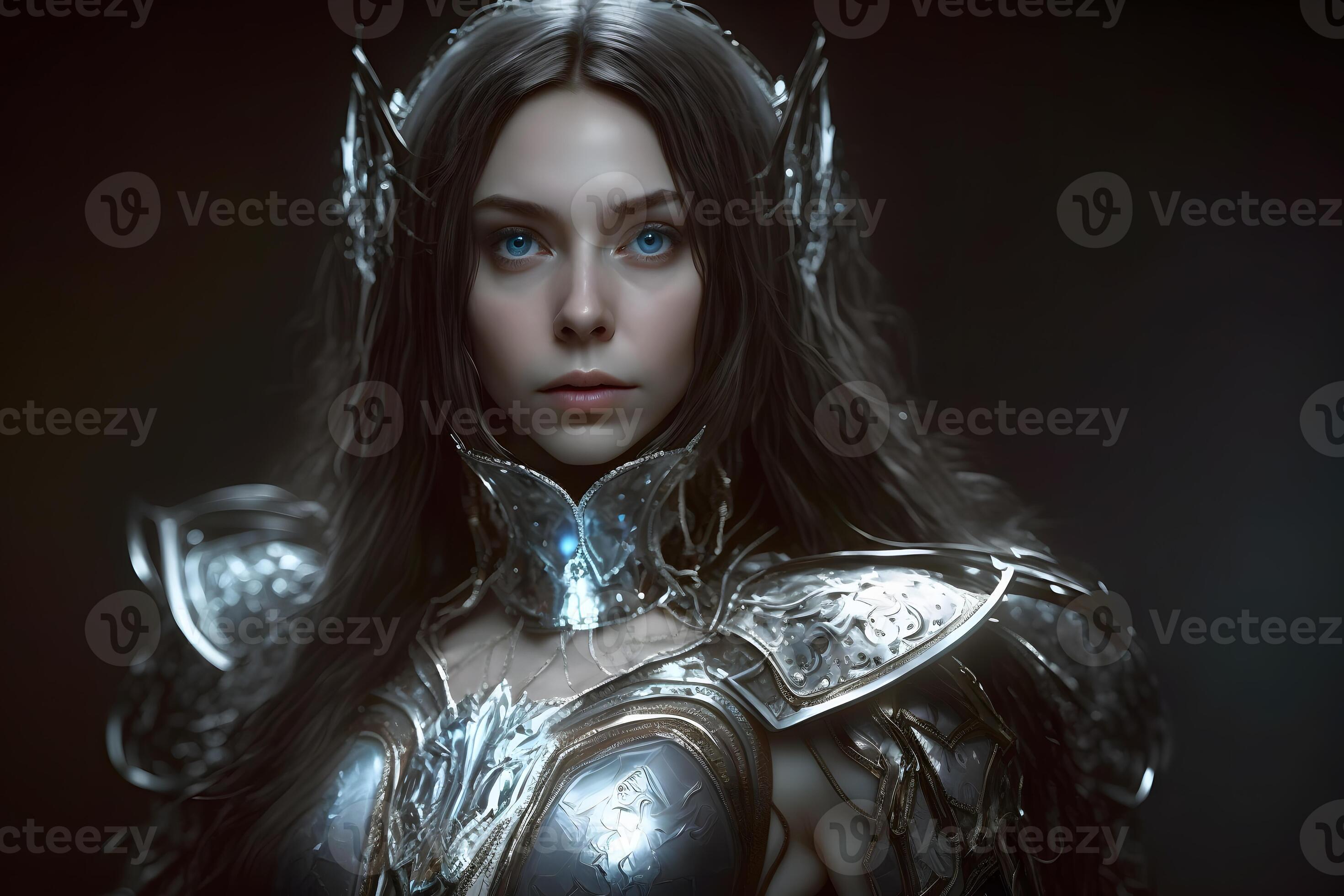 Portrait of a warrior girl in armor. Woman knight. Neural network AI ...