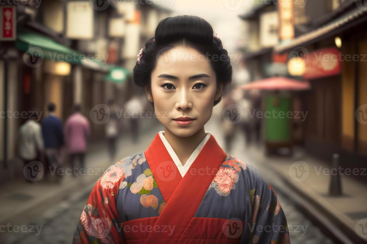 Portrait of a Japanese woman in national clothes. Neural network photo