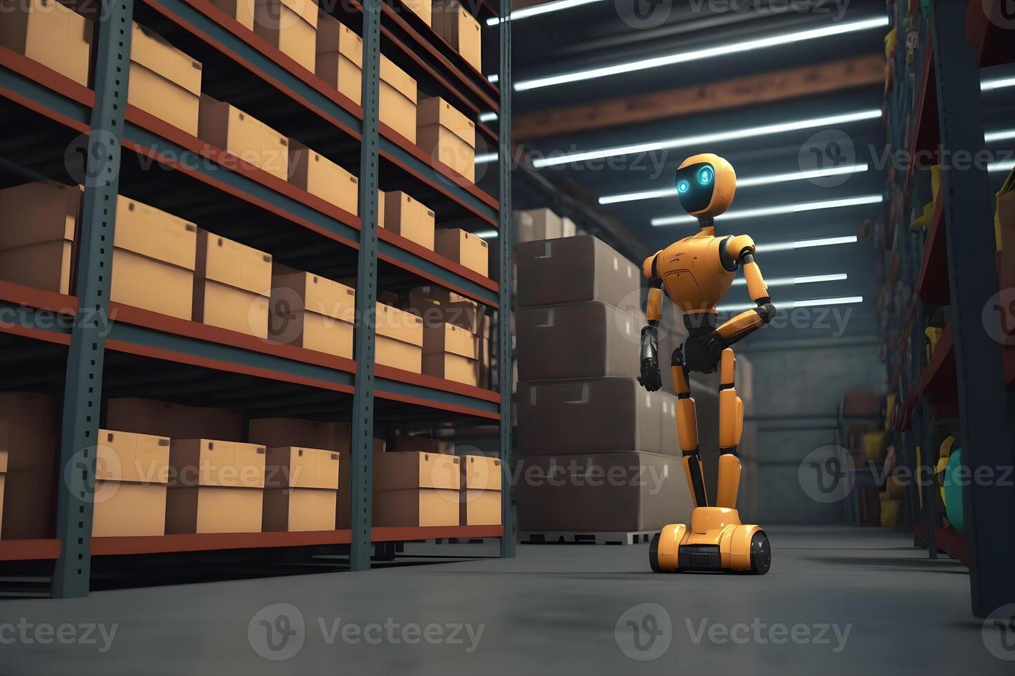 Innovative industry robot working in warehouse for human labor replacement . Concept of artificial intelligence for industrial revolution. Neural network photo