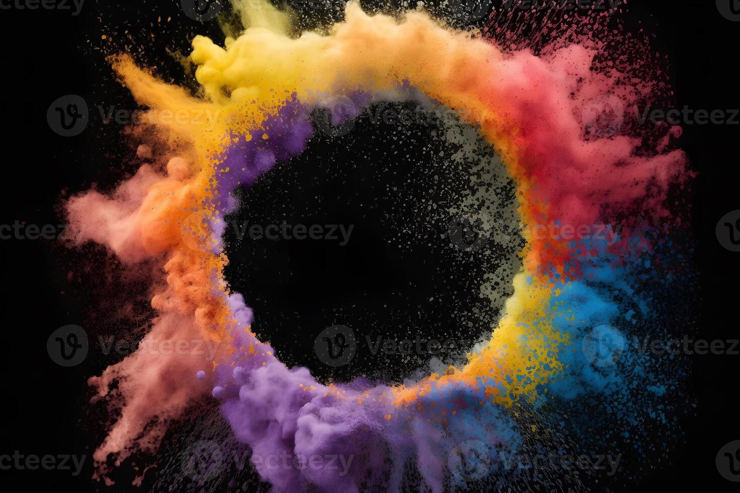 Colored paints splashes circle. Neural network photo