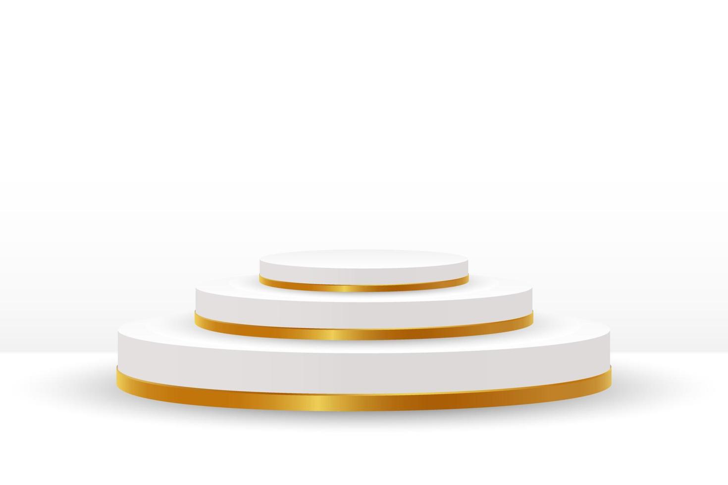 White podium with gold trim for product presentation on a white background. 3D illustration, vector