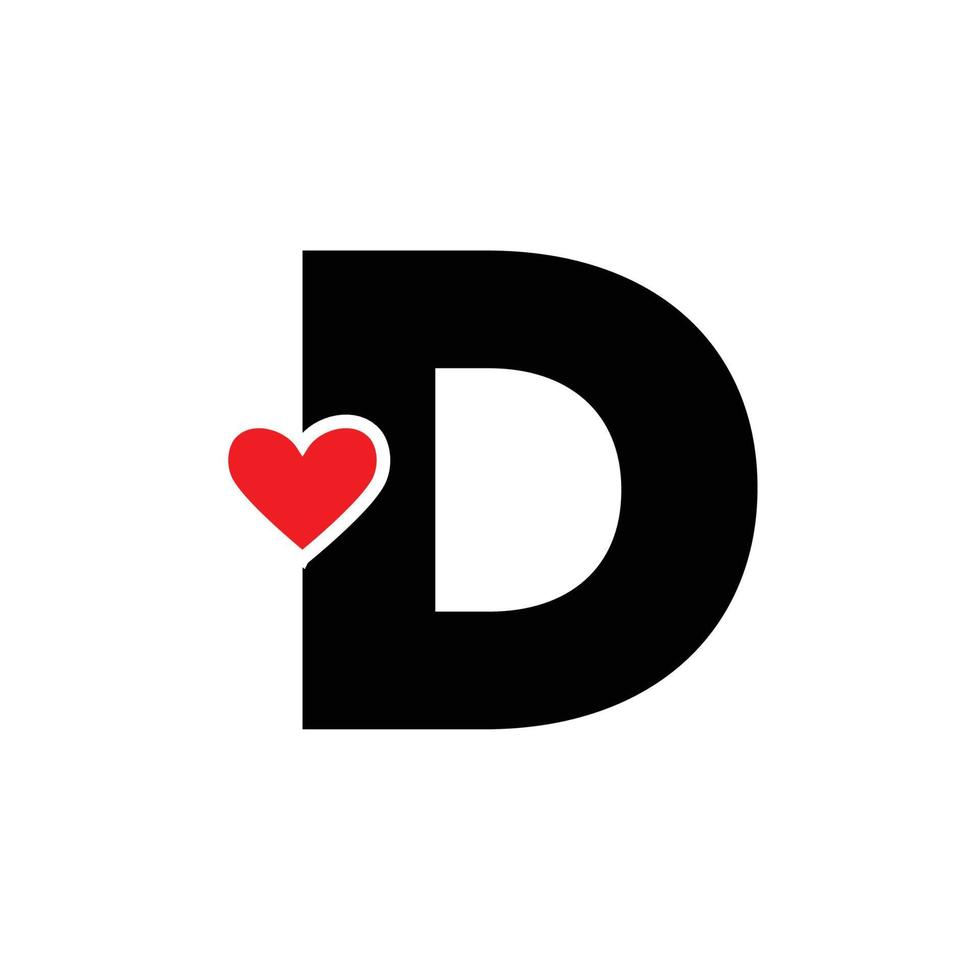 Letter D with red heart monogram. D heart icon. vector