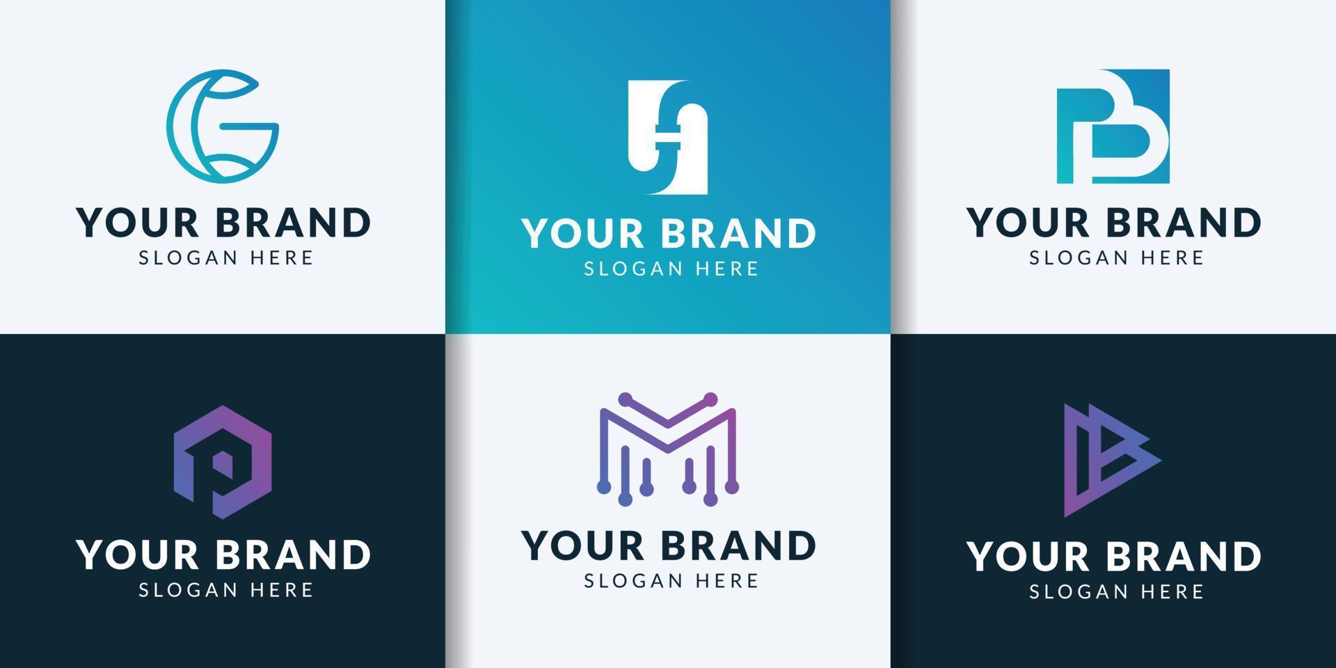 moderno logo conjunto y colección de creativo marca ideas para negocio empresas vector