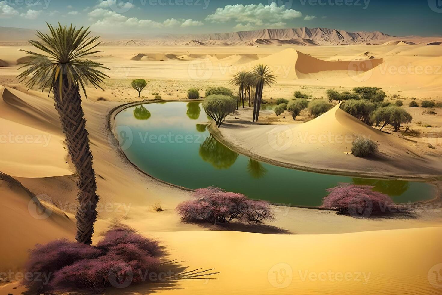 Oasis in the desert. Neural network photo