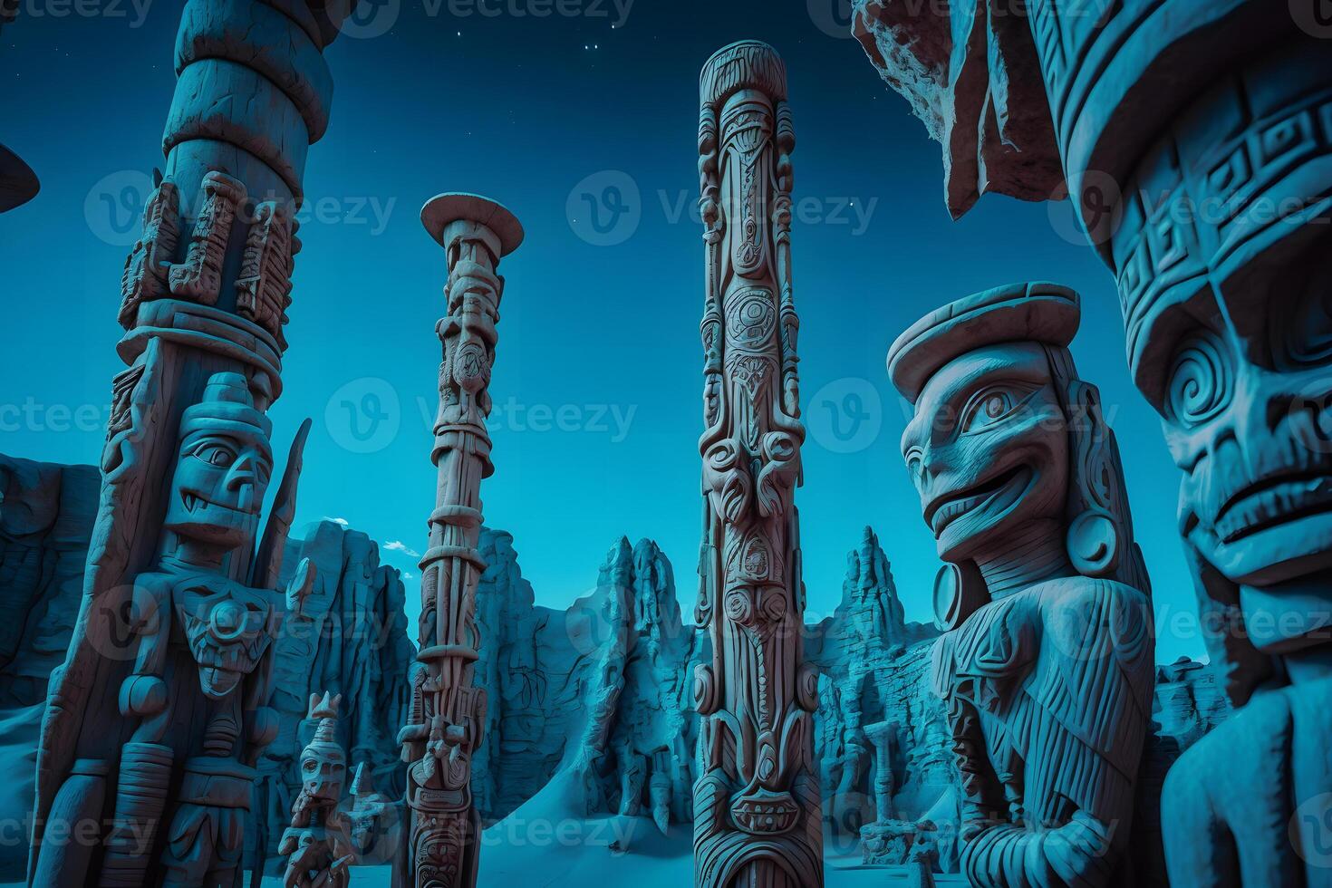 A Native American totem pole. Neural network photo