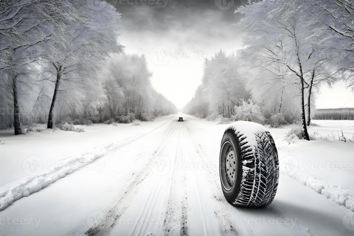 Winter tire on ice. Neural network photo