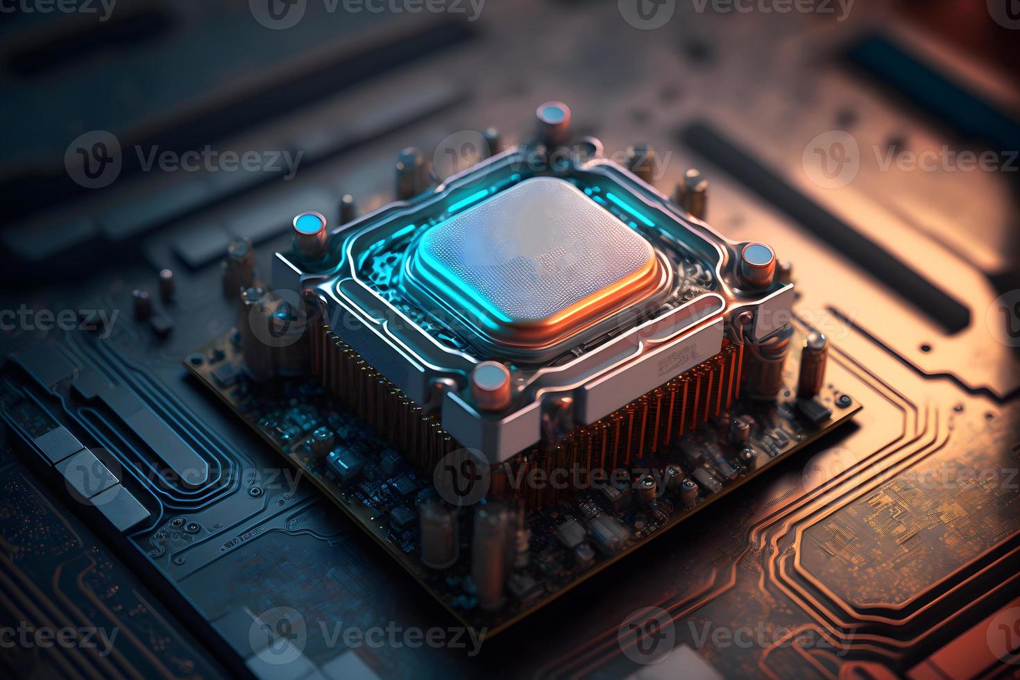 CPU processor with modern futuristic technology appearance. Neural network generated art photo