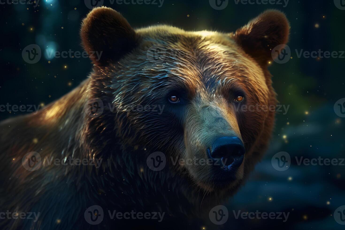 Closeup portrait of a european brown bear. Neural network photo