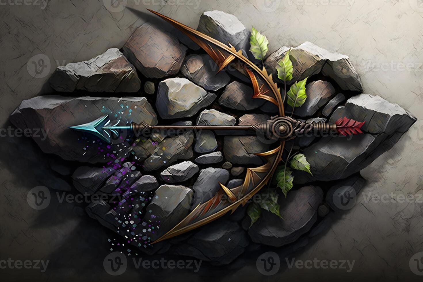 Fairytale weapon for shooting bow in fantasy style. Neural network photo