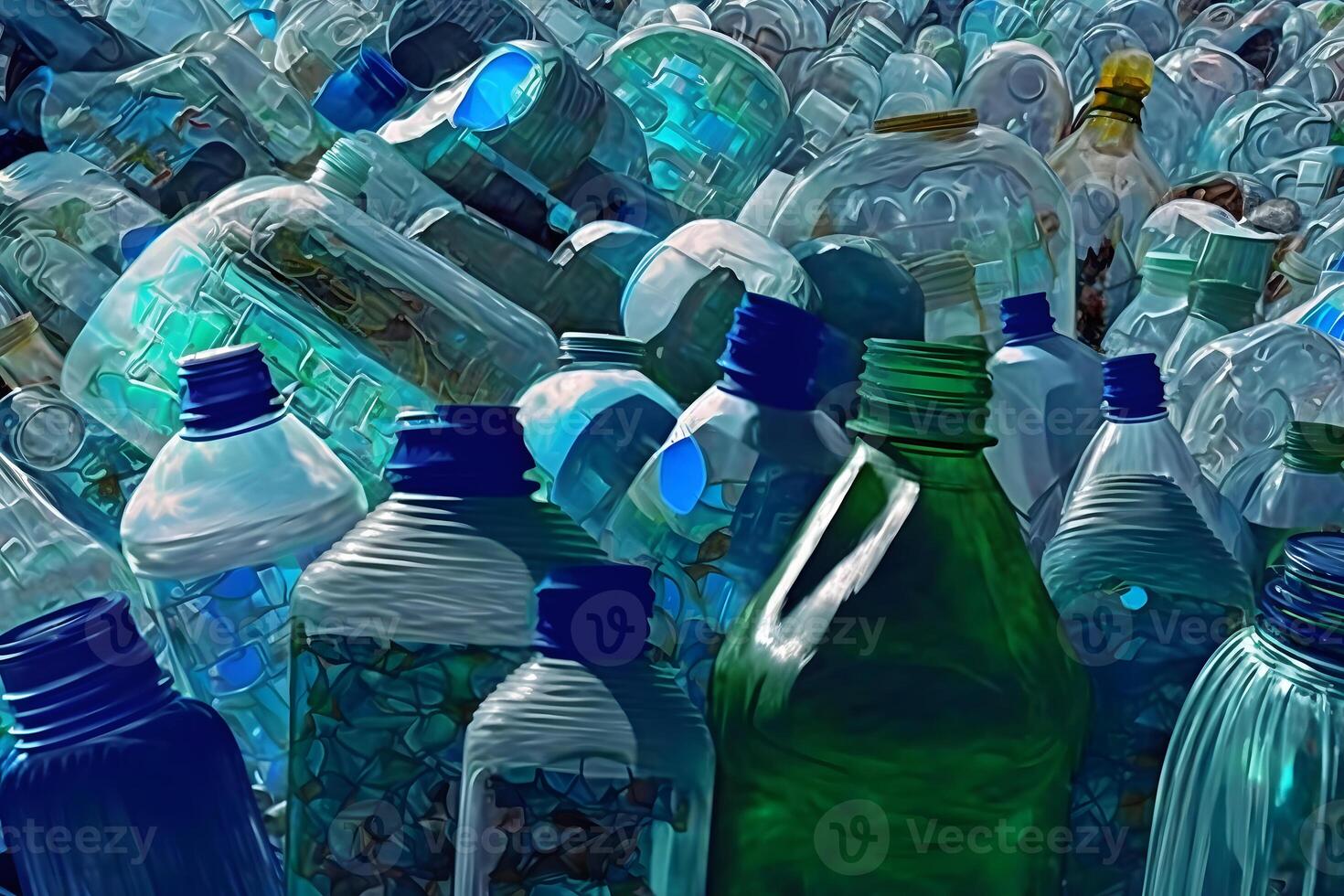 un lote de el plastico residuos botellas neural red ai generado foto