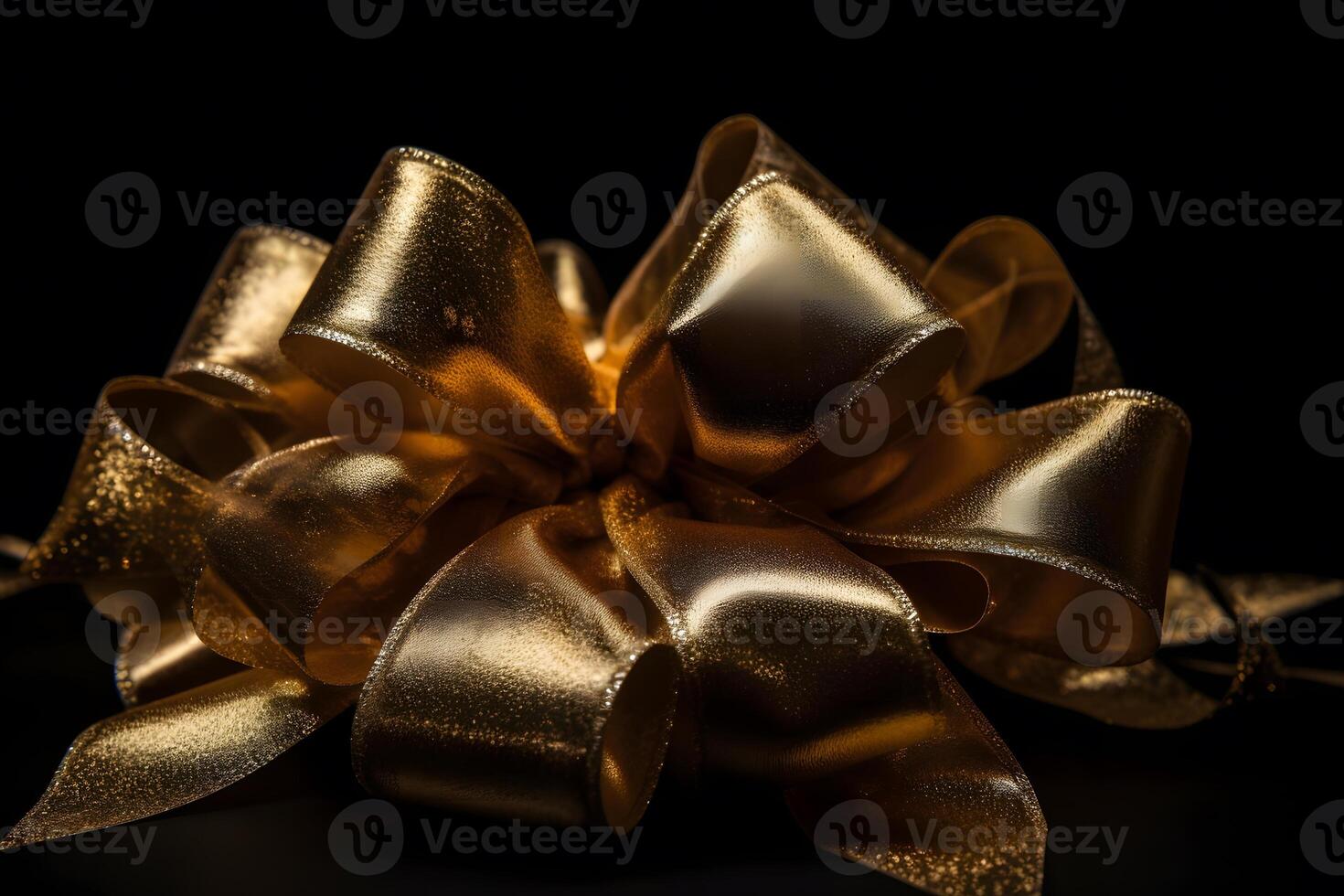 Golden bow isolated on black background. Neural network photo