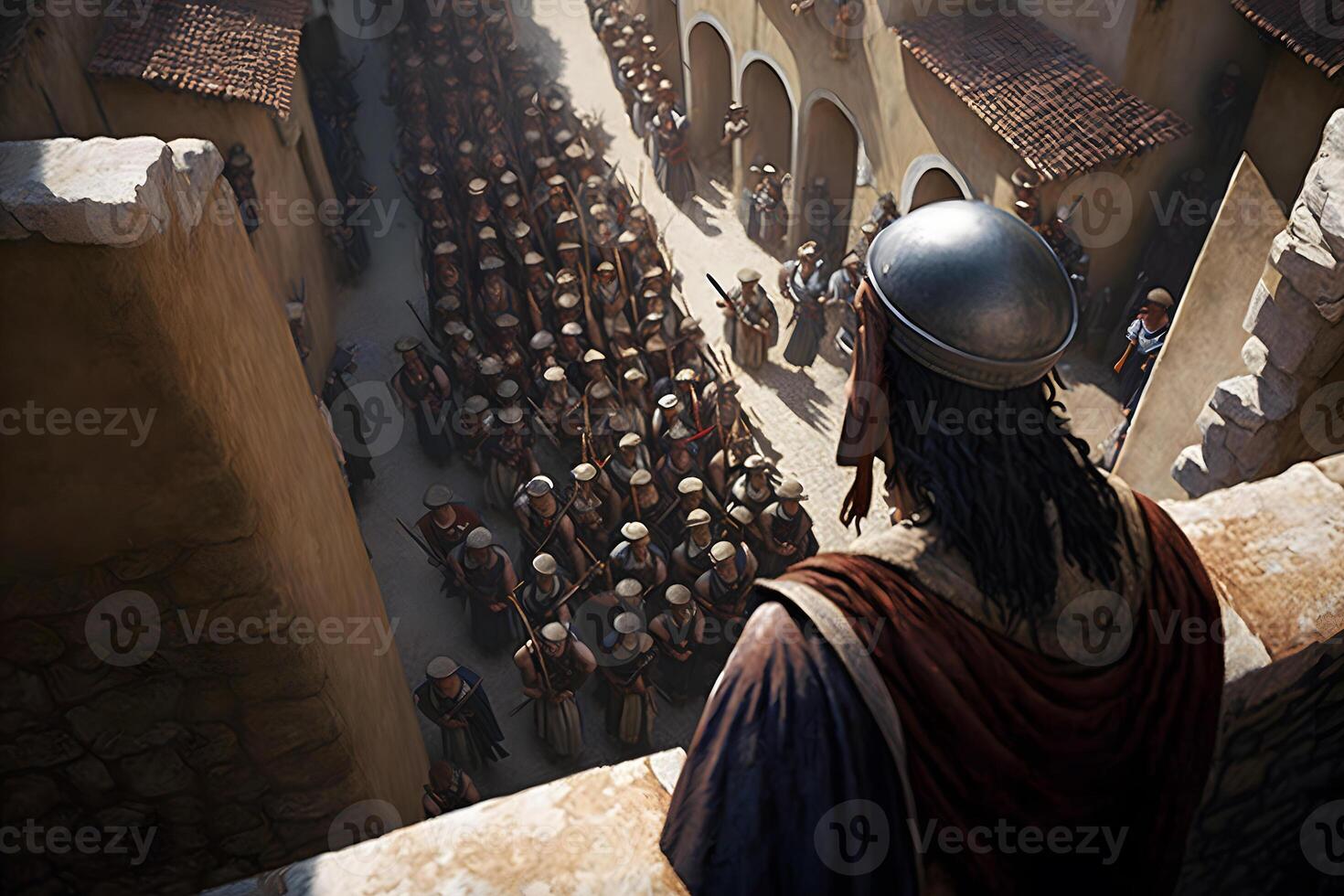 Ancient warrior or Gladiator posing in the arena. Neural network photo