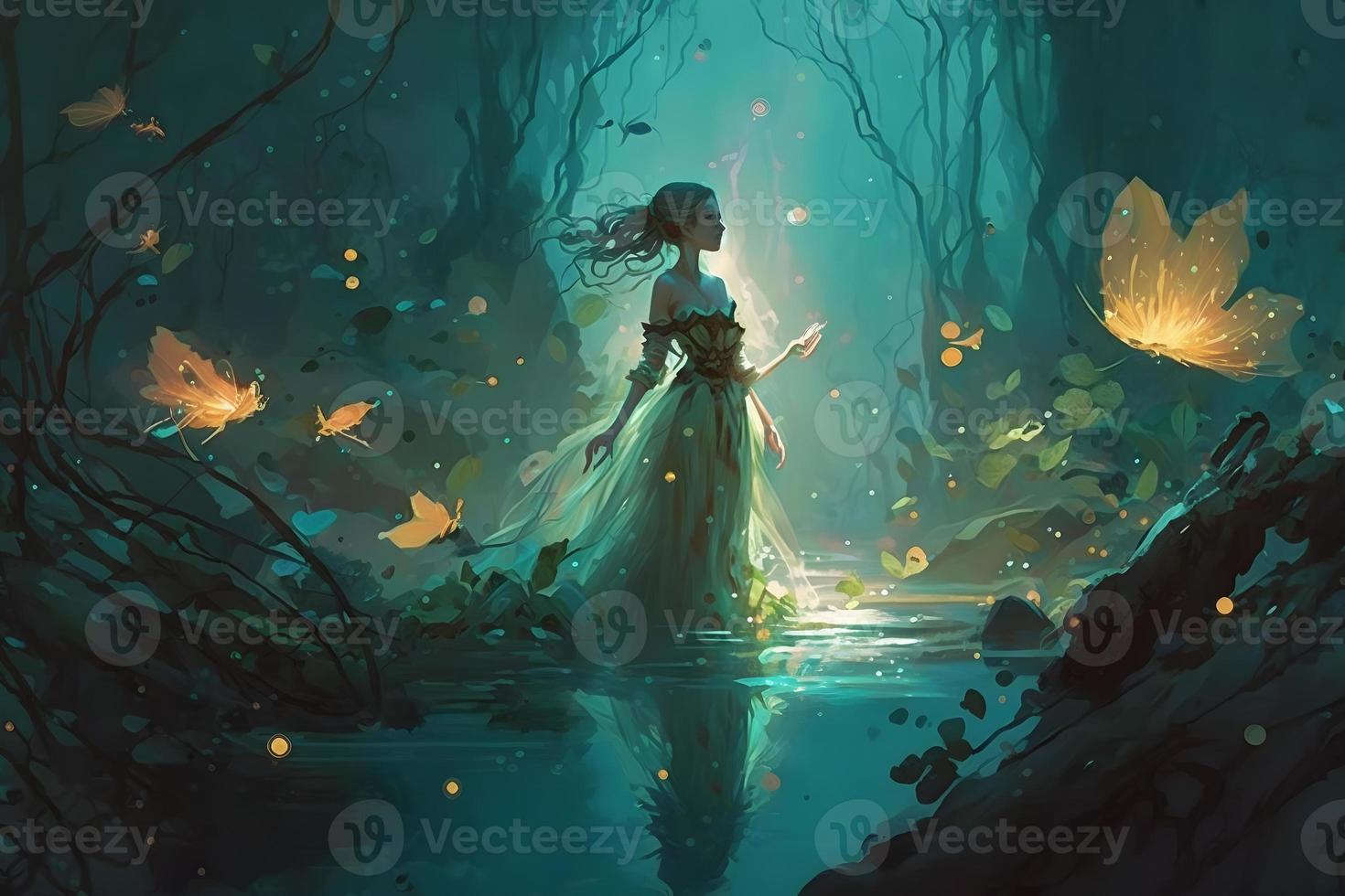 Beautiful young fairytale nymph girl in natural dress in sacred river Beautiful young fairytale nymph girl in natural dress in sacred river