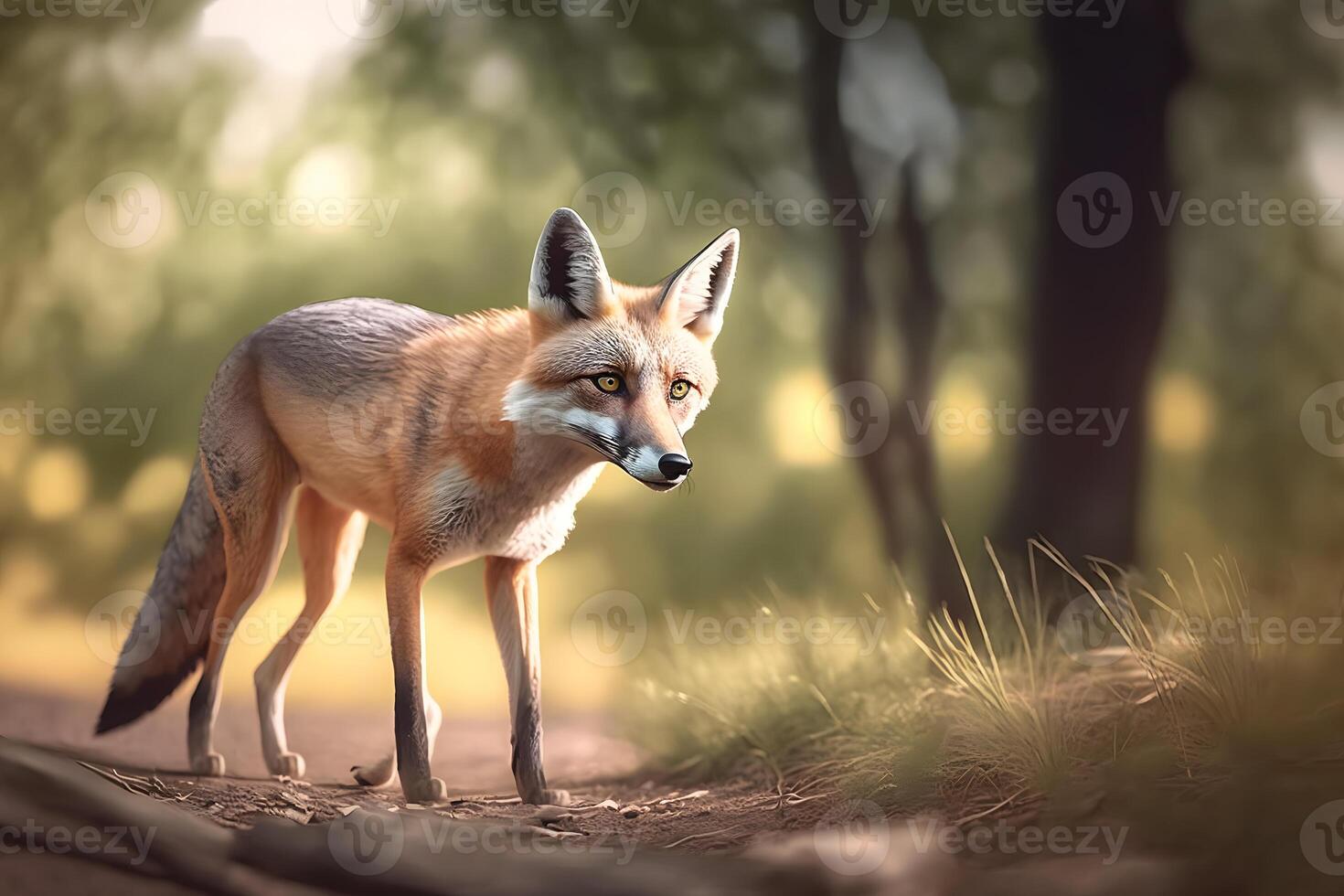 zorro en verde bosque. fauna silvestre escena desde naturaleza. neural red ai generado foto