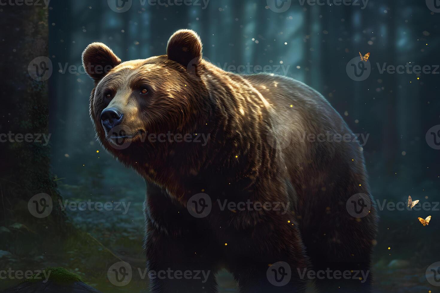 Closeup portrait of a european brown bear. Neural network photo