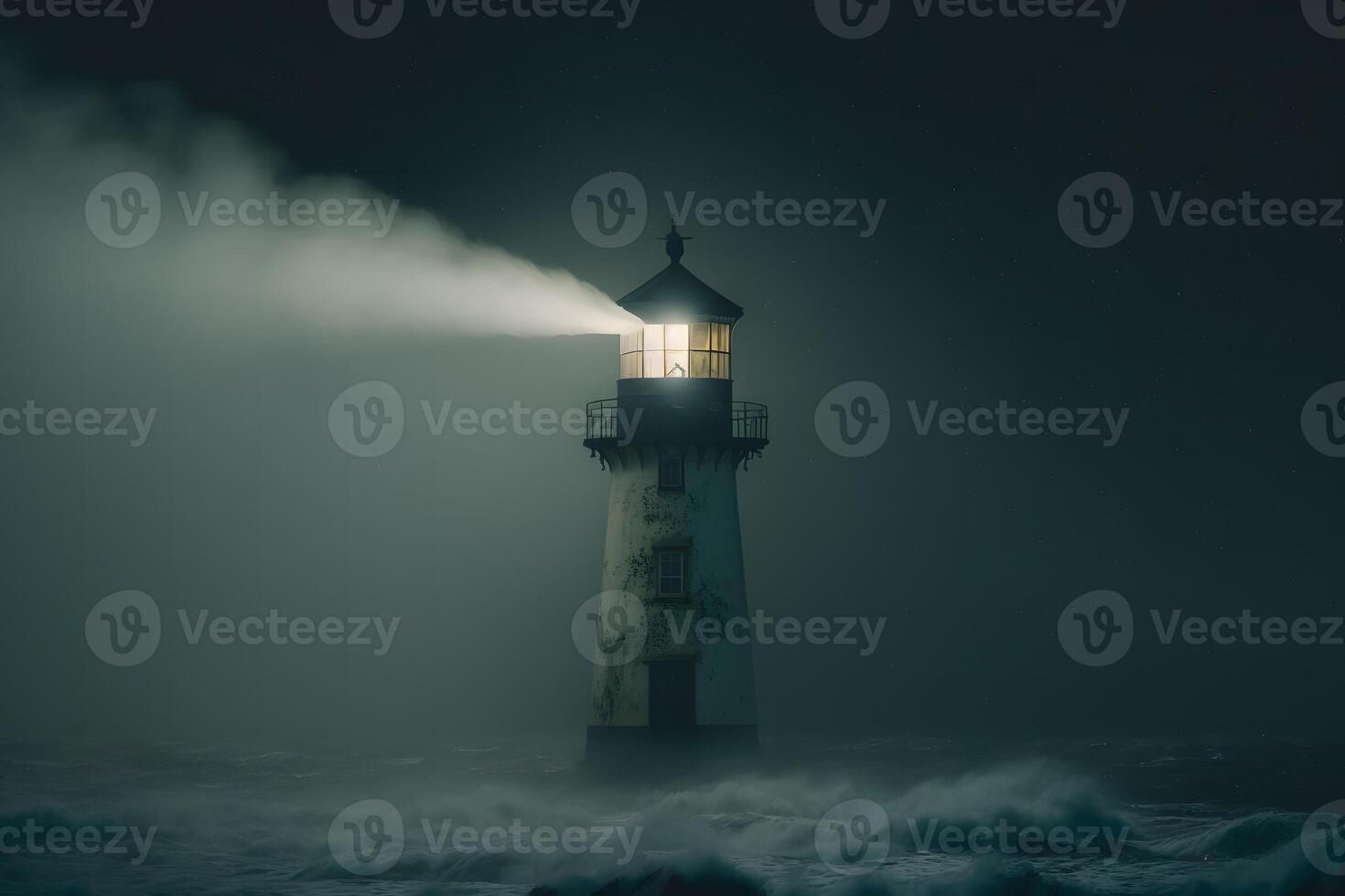 Lighthouse in a stormy sea. Neural network photo