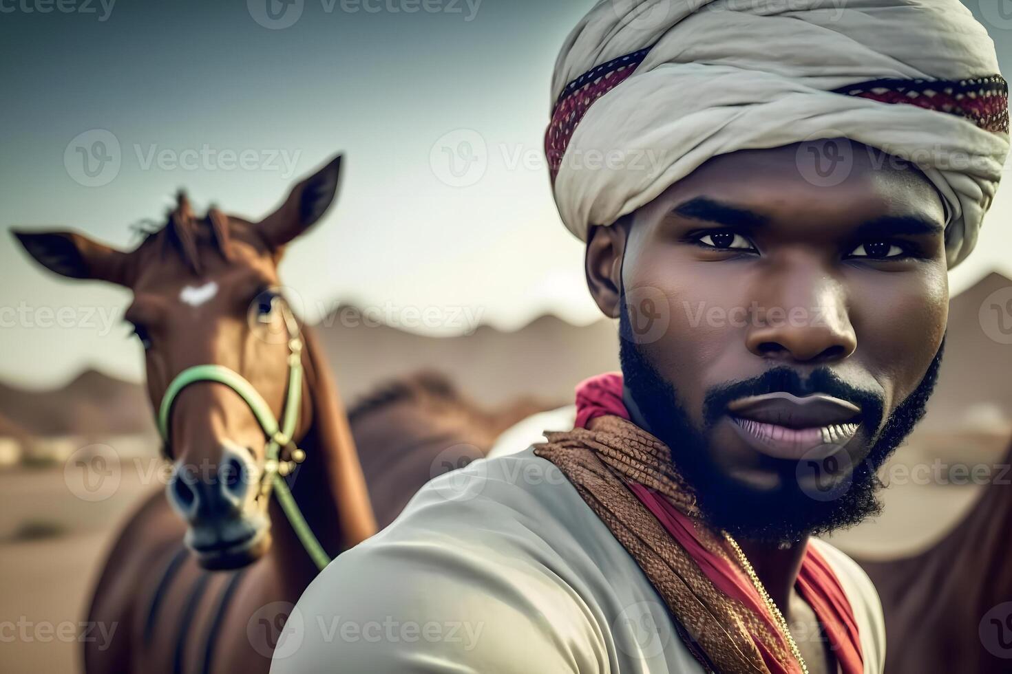 Local Emirati man. Bedouin from United Arab Emirates. Neural network photo