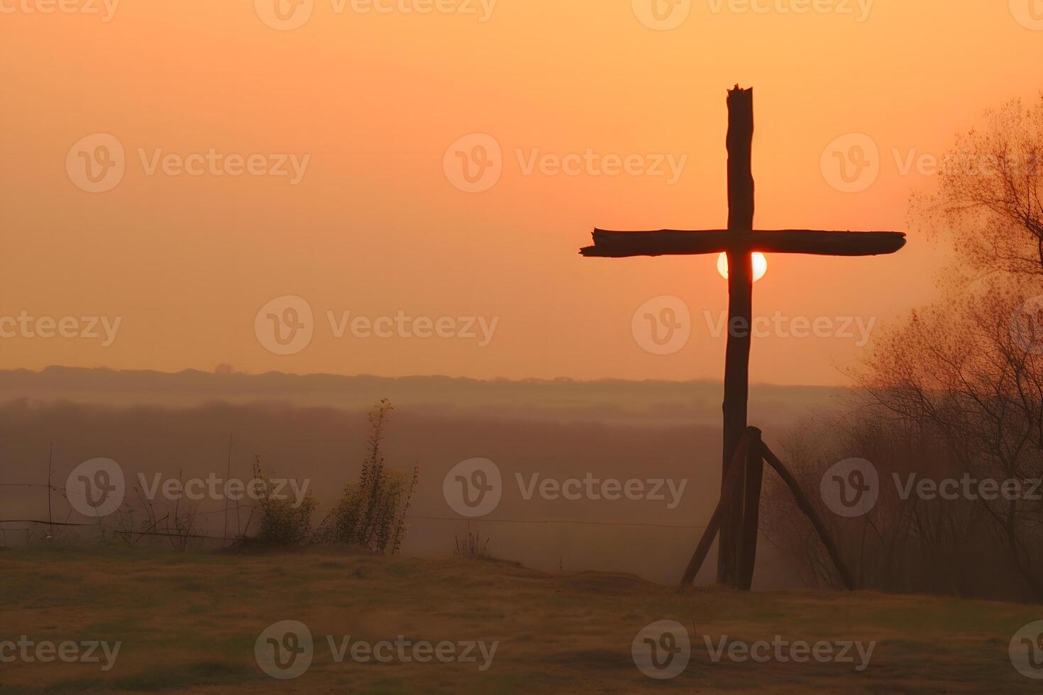 el crucifixión de el crucifixión de Jesús Cristo en el acantilados y montañas. neural red ai generado foto