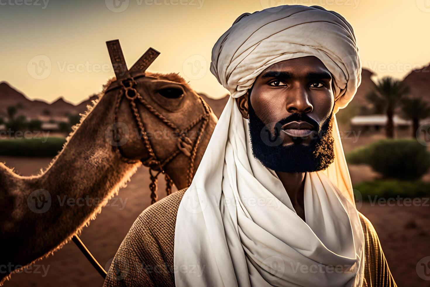 Local Emirati man. Bedouin from United Arab Emirates. Neural network photo