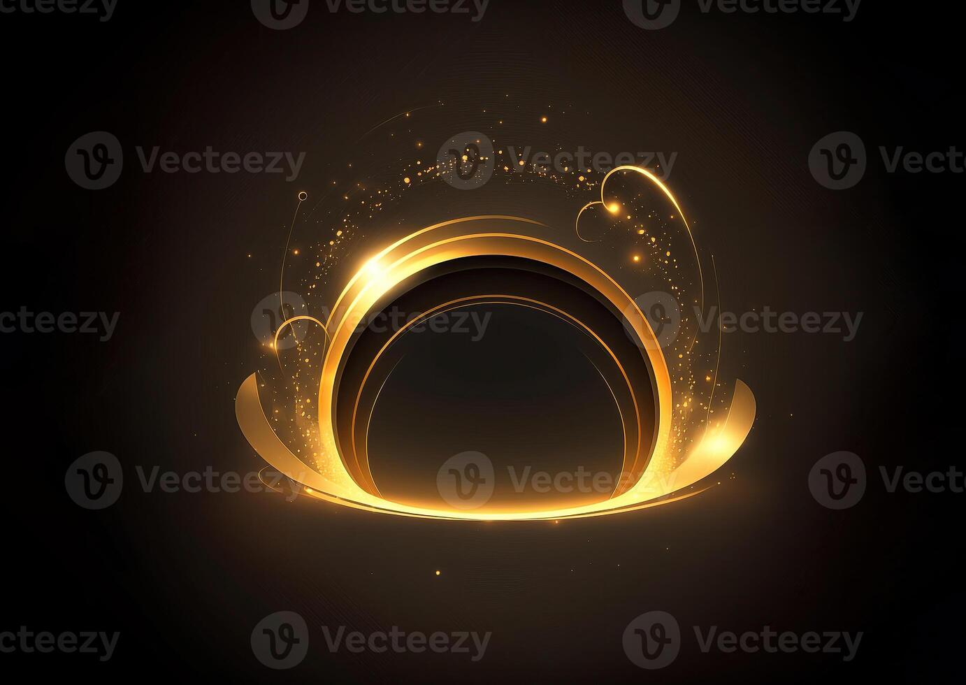 Golden Shiny Circular Ring on Dark Background Elegant and Luxurious Effect for Creative Projects and Graphic Designer's Overlays. ART photo