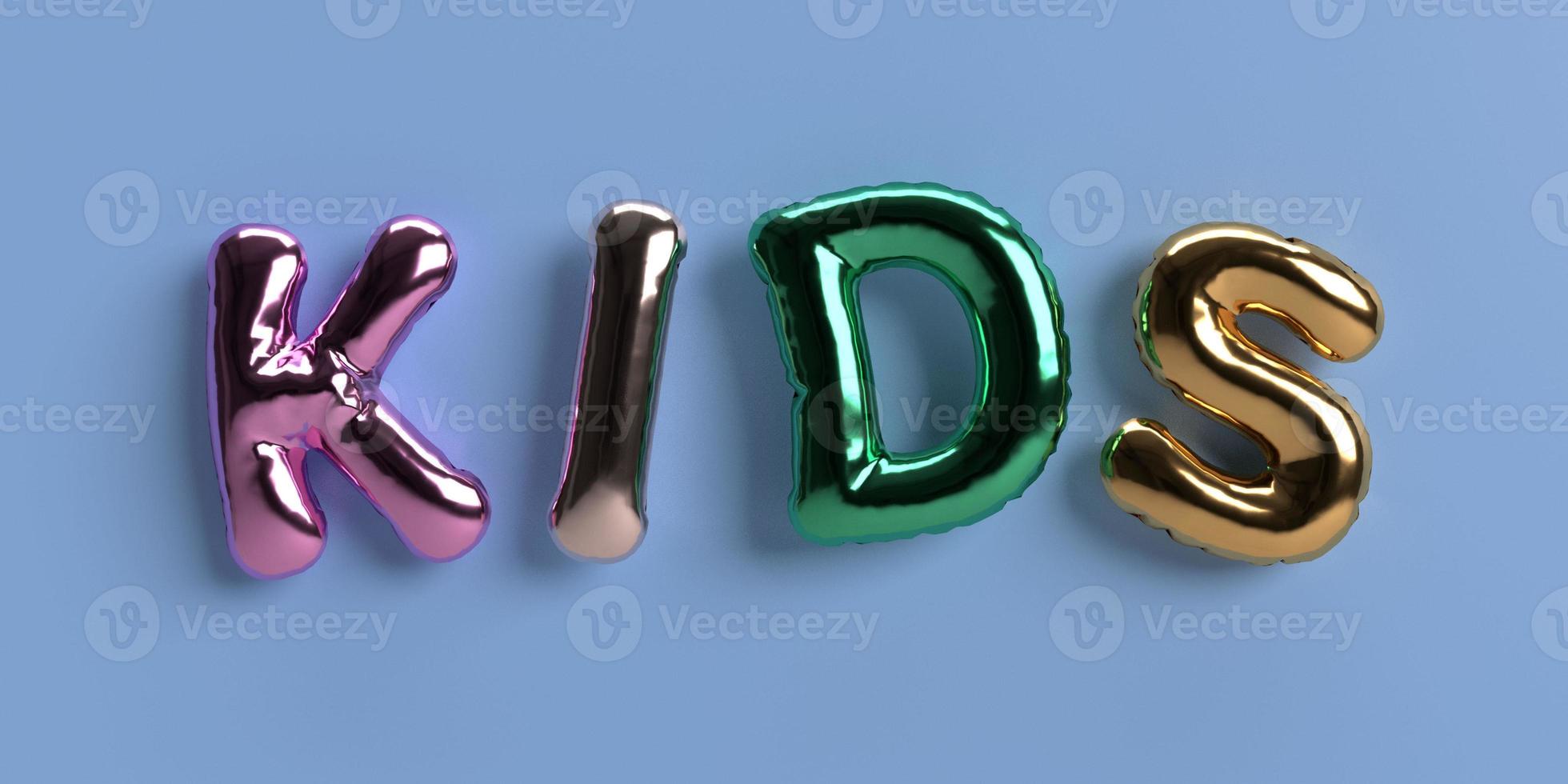 Kids font color symbol international children day baby kids happy text character decoration celebration festival greeting concept beautiful family father mother boy girl son student school.3d render photo