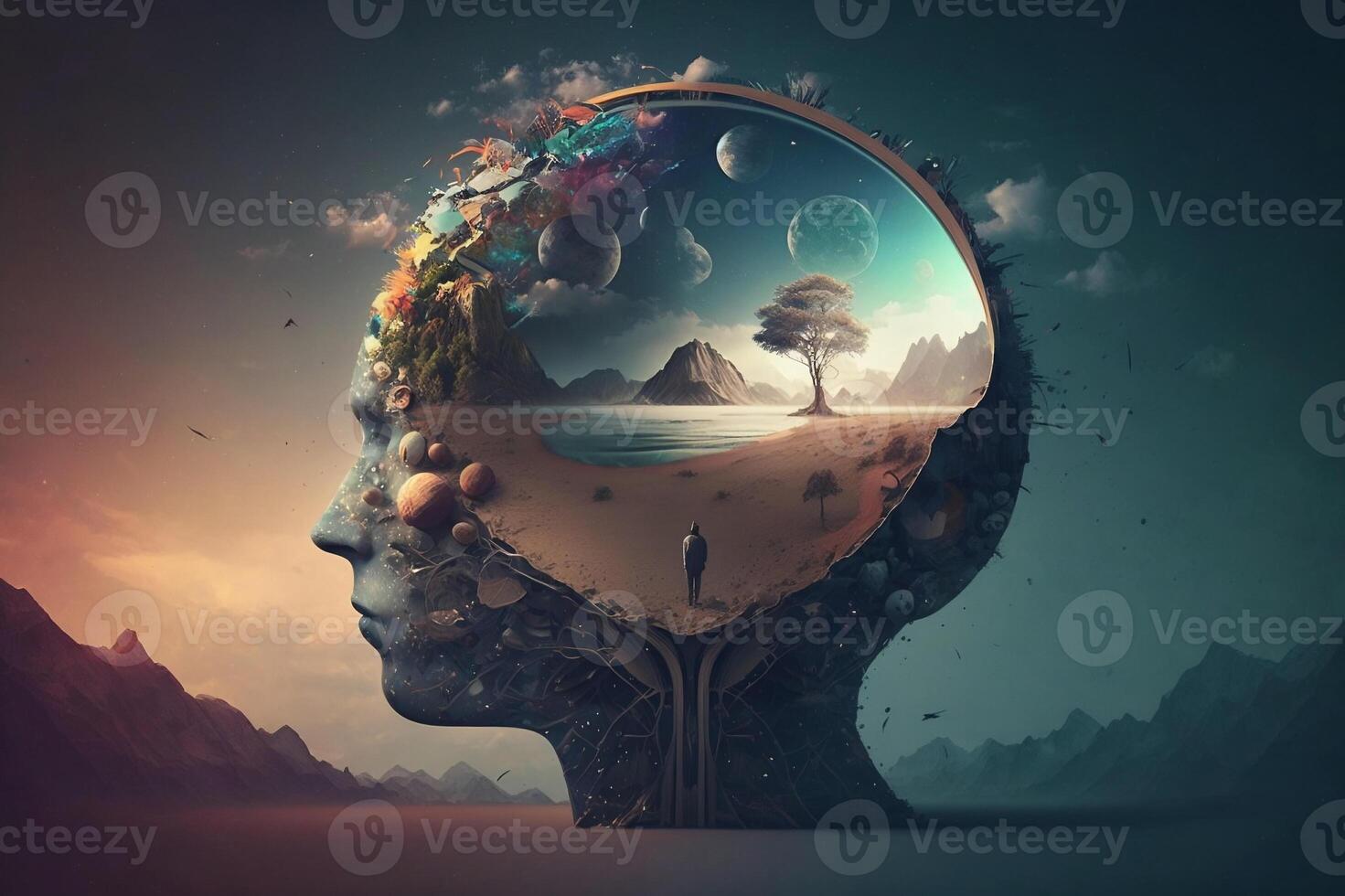 meditativo estado de mente concepto. interior mundo, Sueños, emociones, imaginación. ai generativo foto