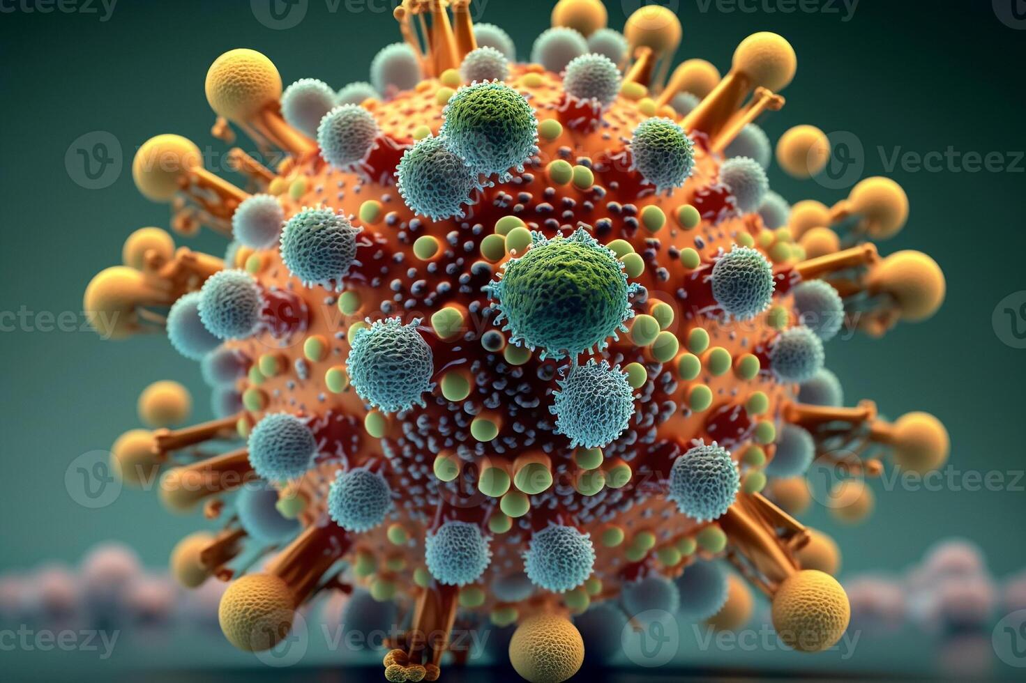 Macro close-up of virus under microscope. Medical concept. photo