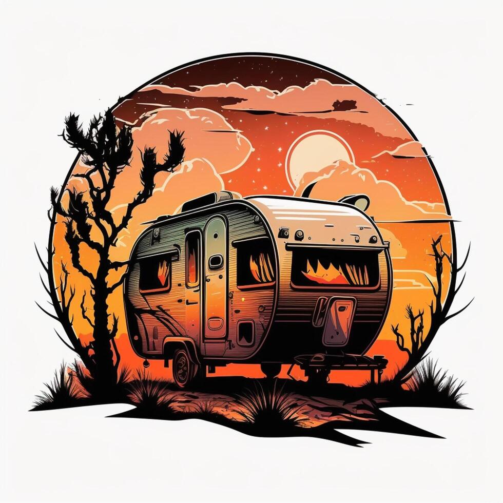 old retro camper car illustration. photo
