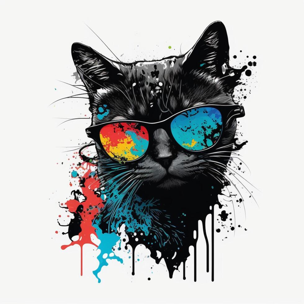 gato con anteojos, Gafas de sol en dibujos animados estilo. mano dibujado ilustración. generativo ai foto