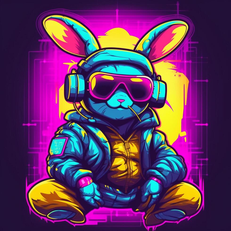 Cyberpunk rabbit illustration. photo
