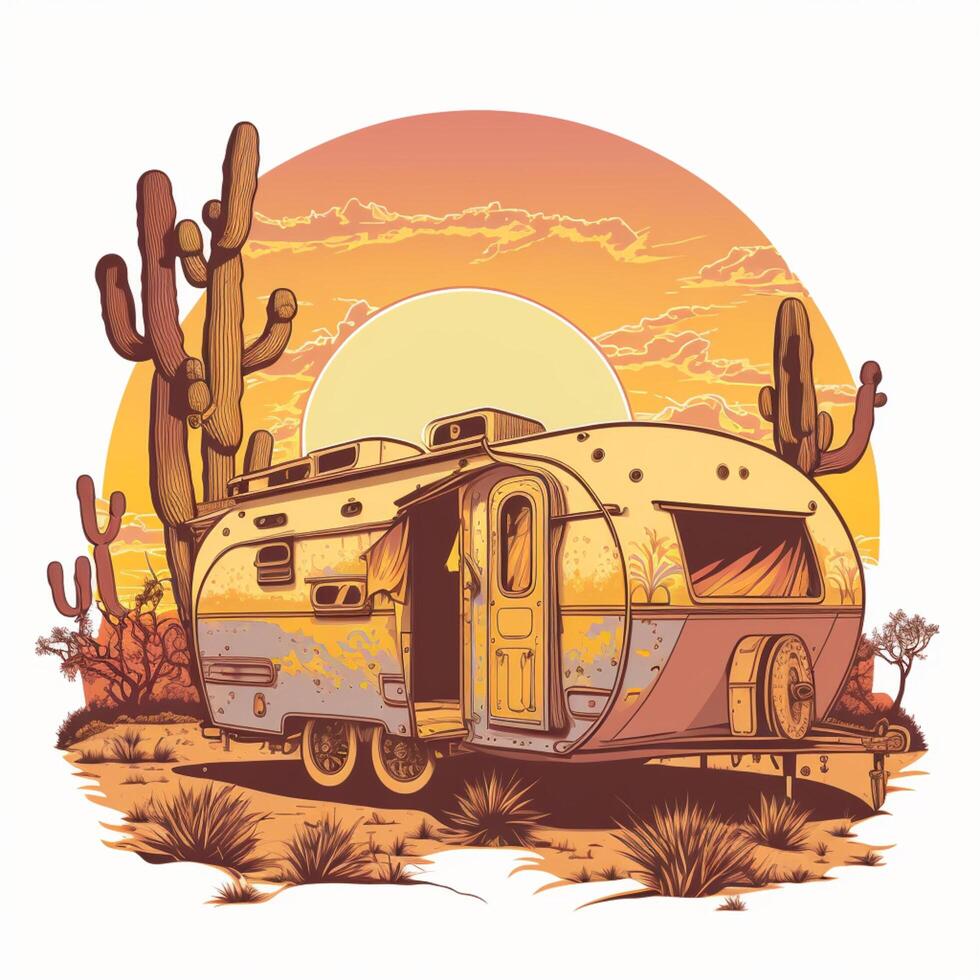 old retro camper car illustration. photo