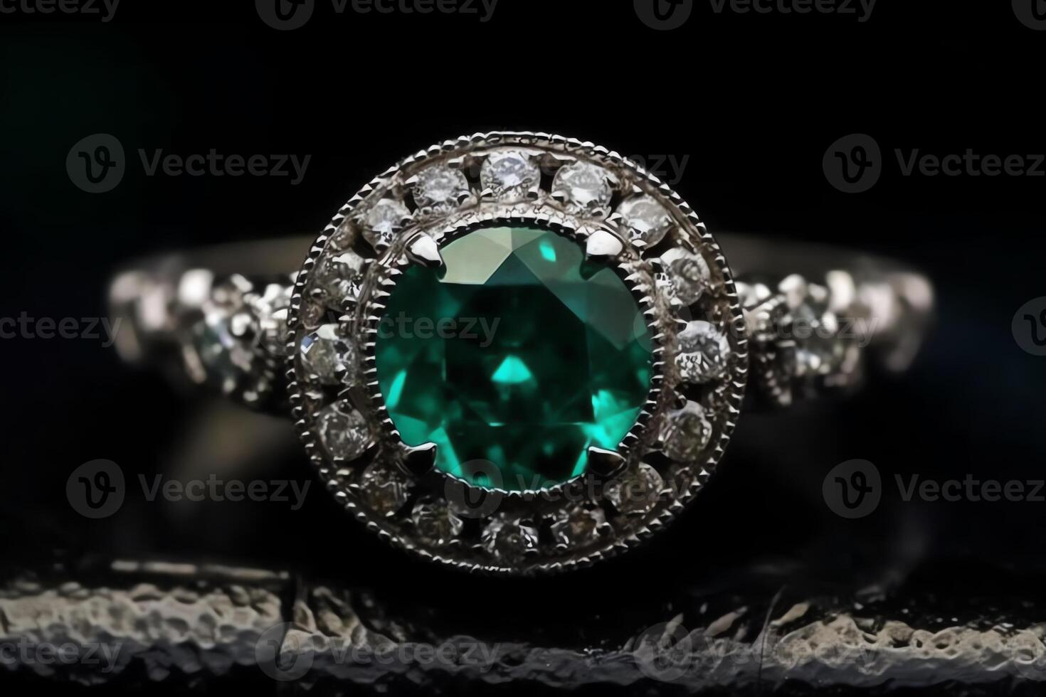 Art Deco Emerald Engagement Ring. photo