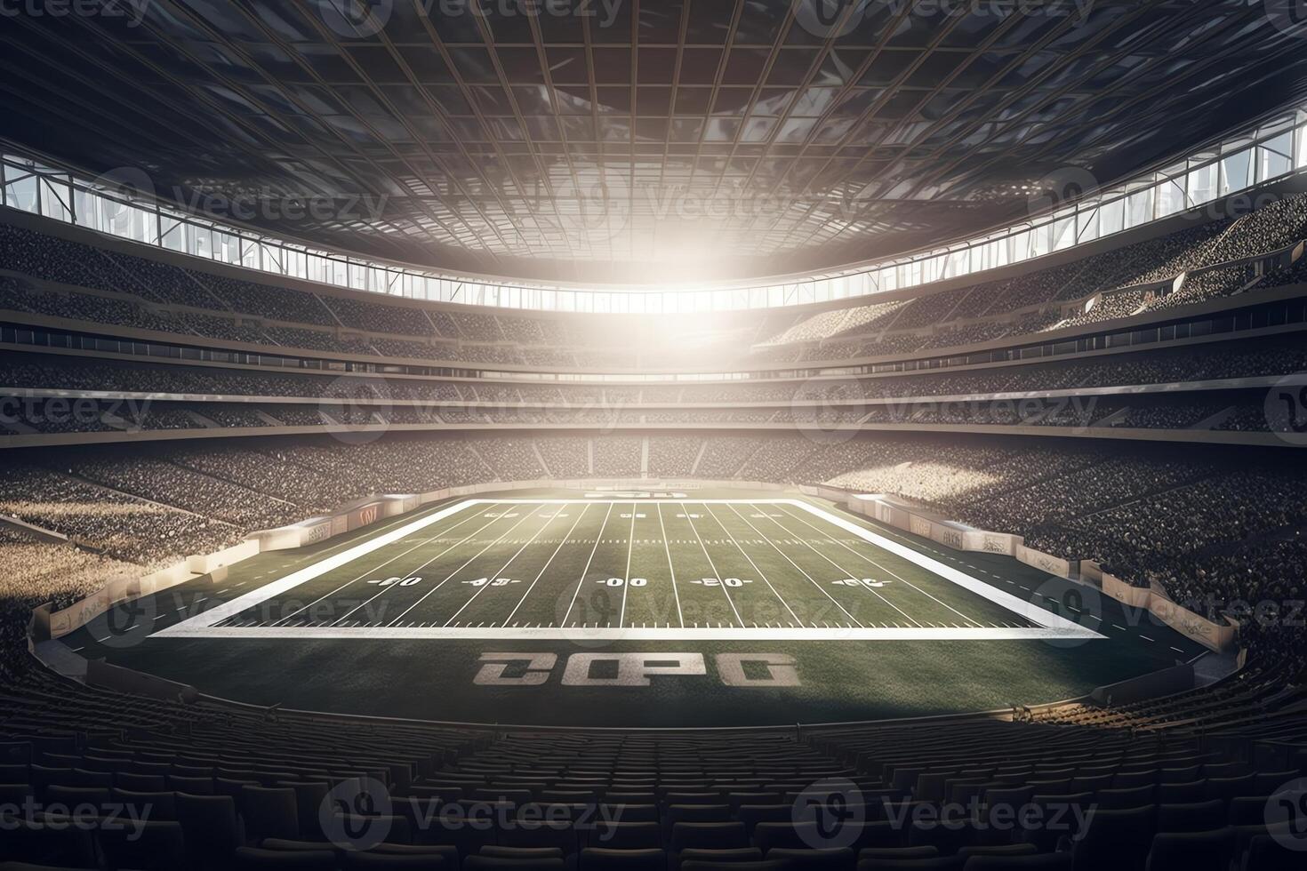 3D American football stadium rendered in light rays. photo