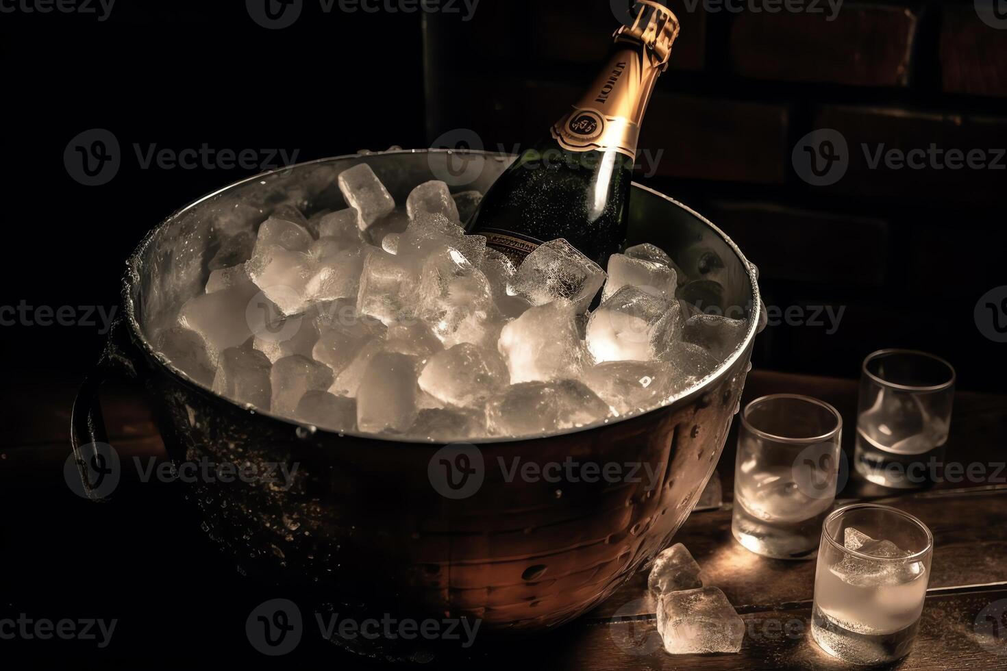 Chilled Champagne In Ice Bucket. AI Generated 23139450 Stock Photo at