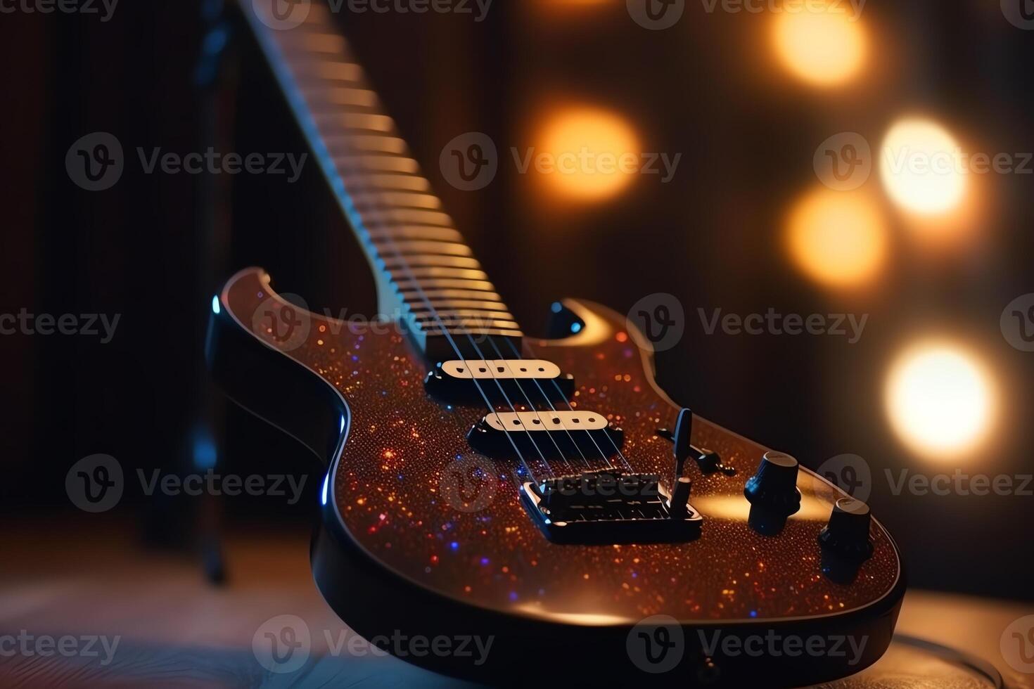 bokeh antecedentes con eléctrico guitarra. ai generado foto