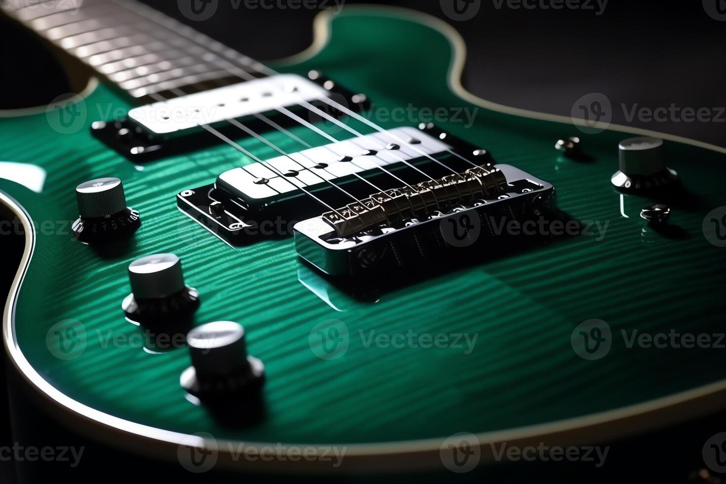 Green electric guitar in closeup. photo