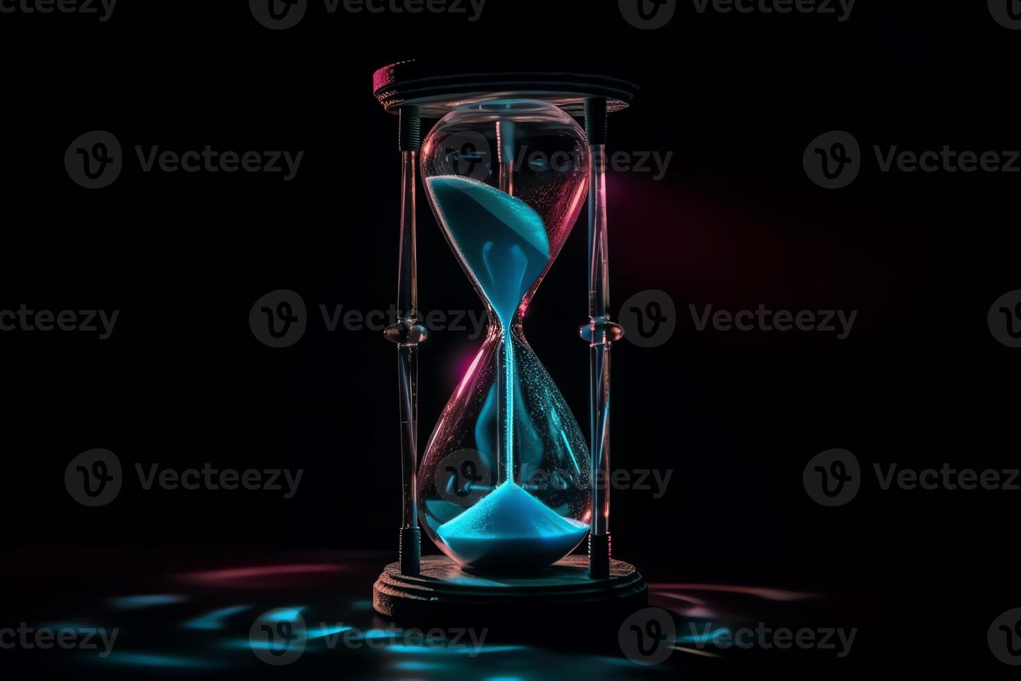 hora concepto utilizando neón reloj de arena. ai generado foto