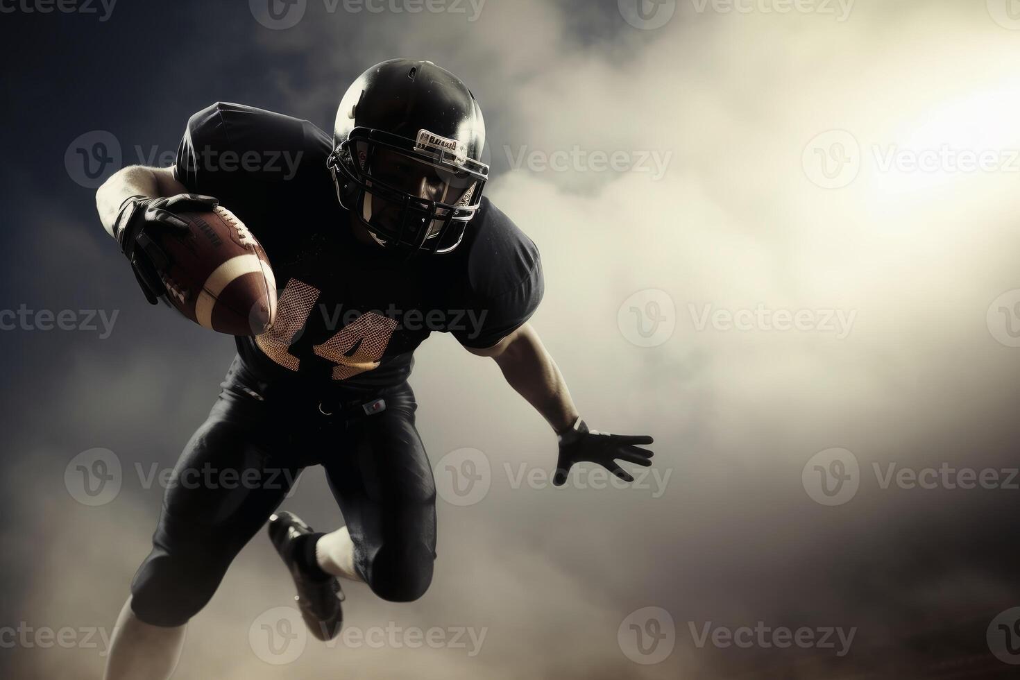 American football in flight being catched by a player created with technology. photo