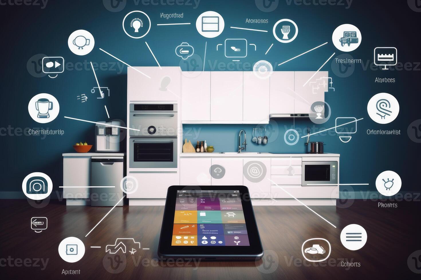 Smart home technology inside a house created with technology. photo