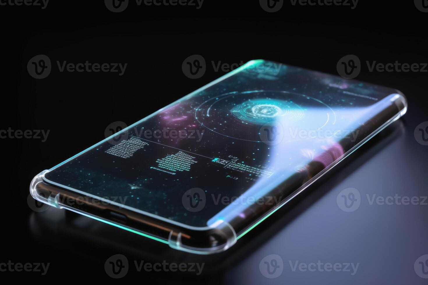 Smartphone with a holographic display created with technology. photo