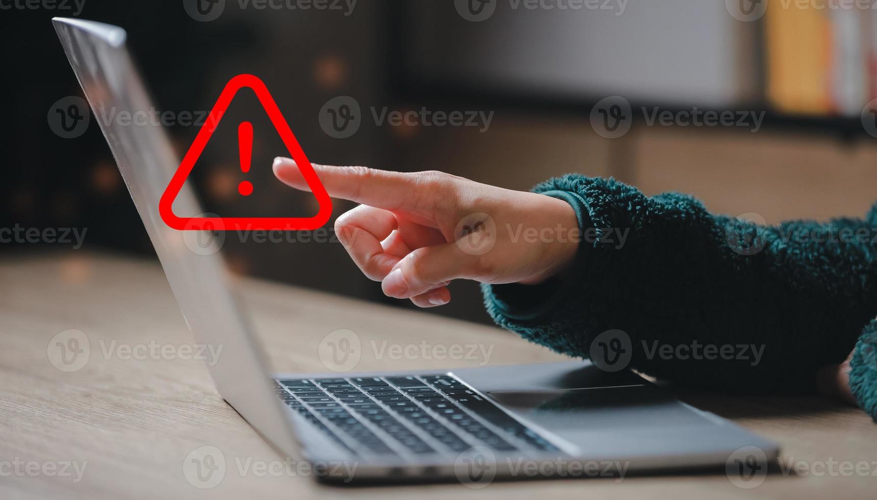 Caution warning  for notification error and  to be aware of the dangers of being hacked by hackers,Internet malware viruses are destroying computer data.Compromised information Malicious software. photo