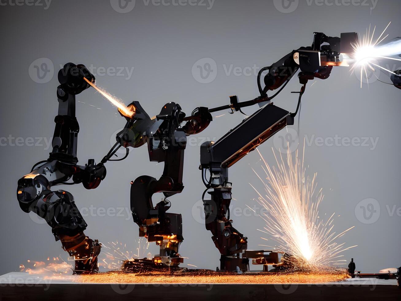 Modern High Tech Industrial Robotic arm on the factory production line production line is being welded. . photo